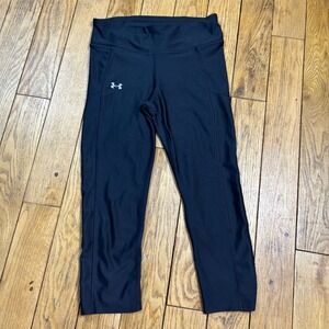 Under Armour HeatGear Compression Leggings Black Crop Pockets Small RN96510